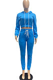 Gray Lady Autumn Winter Sexy Casual Crop Hoodie Bandage Zipper Sweater And Velvet Pants Sets JP1056-2