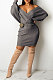 Gray Women Sexy Deep V Collar Solid Color Mini Dress KA7212-2