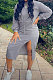 Light Grey Preppy Casual Long Sleeve Drawsting Bandage Slit Hoodie Dress WM21104-2
