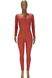 Black Sexy Night Club See-Through Long Sleeve Solid Color Bodycon Jumpsuits YT3292-1