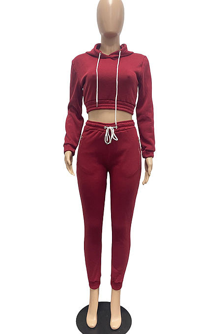 Dark Green Lady Autumn Winter Sexy Casual Crop Hoodie Bandage Zipper Sweater And Velvet Pants Sets JP1056-3