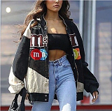 Black Women Long Sleeve Fashion Printing Cardigan Casual Stand Collar Short Coat HJC8121-2