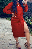 Light Grey Preppy Casual Long Sleeve Drawsting Bandage Slit Hoodie Dress WM21104-2