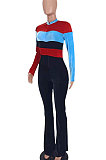 Yellow Women Sexy Velvet Spliced Long Sleeve Zipper Mid Wasit Casual Jumpsuits  ED8532-2
