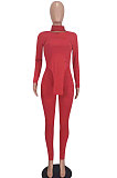 Black Women Solid Color High Collar Ribber Irregular Top Pants Sets ED8531-3