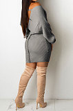 Apricot Women Sexy Deep V Collar Solid Color Mini Dress KA7212-3