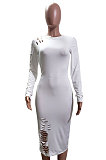 Wine Red Night Club Women's Long Sleeve Round Neck Hollow Out Bodycon Dress YX9043-1