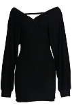 Gray Women Sexy Deep V Collar Solid Color Mini Dress KA7212-2