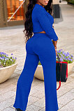 Black Women Trendy Pure Color Round Collar Long Sleeve Crop Bandage Loose Pants Sets JP1053-1