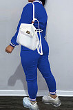 Blue Modest Sports Webbing Spliced Letter Printed Long Sleeve Jaket Coat Skinny Pants Baseball Uniform Sets WM21011-1