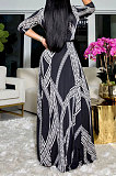Blue Purple Fashion Luxe Design Printed Half Sleeve Collect Waist Swing For Party Maxi Dress X9330-2