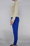 Black White Casual Women's Contarst Color Spliced Long Sleeve T-Shirts Jogger Pants Sets X9331-1