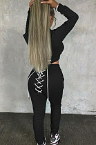 Black Lady Autumn Winter Sexy Casual Crop Hoodie Bandage Zipper Sweater And Velvet Pants Sets JP1056-1