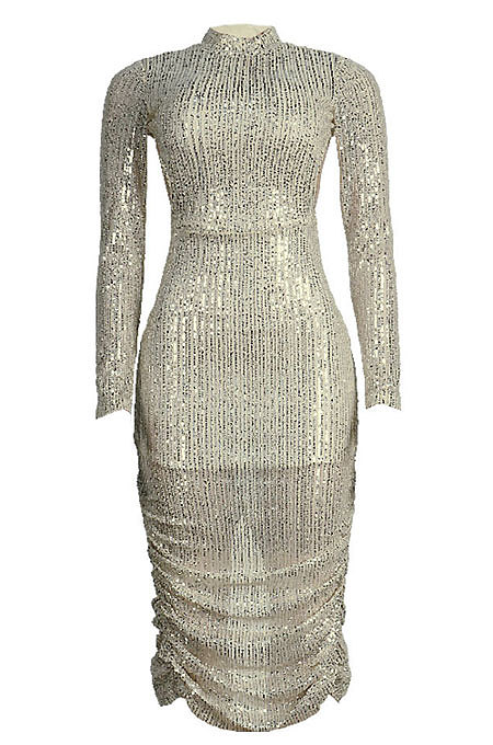 Black Sexy Euramerican Backless Sequins Bodycon Hip High Waist Midi Dress KA7213-4