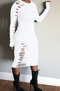 White Night Club Women's Long Sleeve Round Neck Hollow Out Bodycon Dress YX9043-6