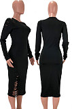 Black Night Club Women's Long Sleeve Round Neck Hollow Out Bodycon Dress YX9043-5