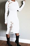 Wine Red Night Club Women's Long Sleeve Round Neck Hollow Out Bodycon Dress YX9043-1