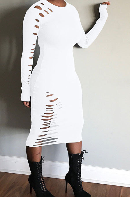 Wine Red Night Club Women's Long Sleeve Round Neck Hollow Out Bodycon Dress YX9043-1