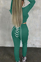 Dark Green Lady Autumn Winter Sexy Casual Crop Hoodie Bandage Zipper Sweater And Velvet Pants Sets JP1056-3