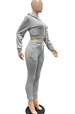 Black Lady Autumn Winter Sexy Casual Crop Hoodie Bandage Zipper Sweater And Velvet Pants Sets JP1056-1