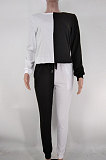 Blue Apricot Casual Women's Contarst Color Spliced Long Sleeve T-Shirts Jogger Pants Sets X9331-2
