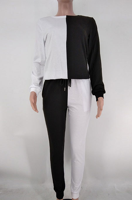 Blue Apricot Casual Women's Contarst Color Spliced Long Sleeve T-Shirts Jogger Pants Sets X9331-2
