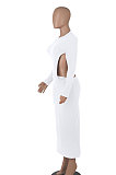 Black Women Solid Color Sexy Long Sleeve Backless Round Collar Pullover Elastic Waist Long Dress WMZ2675-1