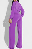 Blue High Quality Women's Puff Sleeve V Collat Collect Waist Solid Color Jumpsuits SMR10749-2