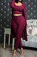 Wine Red High Elastic Ribber Tank&Cardigan Coat Pencil Pants Three Piece ARM8312-4