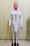 White Women Euramerican Autumn Fahion Printing Hoodie Top Irregular Sport Pants Sets AJK9024-1