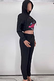 Light Grey Pattern Printed Velvet Hooded&Cotton Tank Jogger Pants Sports Sets HG152-2