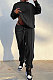 Black Women Individuality Loose Bandage Long Hoodie Solid Color Pants Sets QMQ7068-1