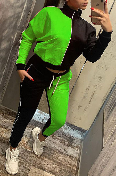 Pink Casual Women's Color Matching Long Sleeve Jogger Sports Sets HHM6533-7