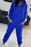 Red Personality Sports Spliced Long Sleeve Hooded Jogger Pants Sets YX9299-1