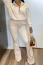 Apricot Simple New Long Sleeve Zip Front Tops Flare Pants Plain Color Sets HG1511-5