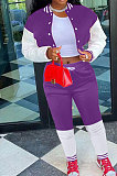 Rose Red Modest New Spliced Long Sleeve Cardigan Coat Trousers Sports Sets ARM8313-1