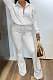 White Simple New Long Sleeve Zip Front Tops Flare Pants Plain Color Sets HG1511-2