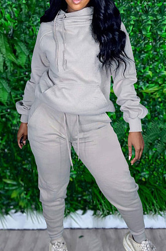 Navy Blue Casual Long Sleeve Oblique Neck Hoodie Jogger Pants Sports Sets S66318-1