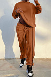 Rose Red Women Individuality Loose Bandage Long Hoodie Solid Color Pants Sets QMQ7068-2