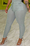 Black Women Fashion Pure Color Casual Small Ribber Elastic Force Pants YSH86274-1