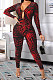 Red Euramerican Women Autumn Sexy Trendy Leaves Printing Hollow Out Pants Sets SH7289-1