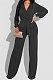 Black High Quality Women's Puff Sleeve V Collat Collect Waist Solid Color Jumpsuits SMR10749-1