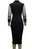 Multicolor Printed Luxe Long Sleeve Collect Waist Hip Dress SMR10720