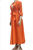 Green Women Long Sleeve Solid Color Turn-Down Collar Casual Long Waistband T Shirt/Shirt Dress YZ7079 -2