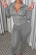 Grey Cotton Blend Zipper Long Sleeve Pencil Pants Slim Fitting Sets QSS51052-3