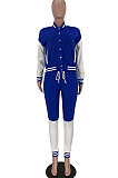 Purple Modest New Spliced Long Sleeve Cardigan Coat Trousers Sports Sets ARM8313-2
