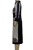 Multicolor Printed Luxe Long Sleeve Collect Waist Hip Dress SMR10720