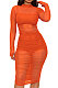 Orange Euramerican Club Lady Mesh Spaghetti Tank Shorts Round Collar Pullover Ruffle Mini Dress Three Pieces WMZ2482-6