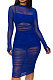 Blue Euramerican Club Lady Mesh Spaghetti Tank Shorts Round Collar Pullover Ruffle Mini Dress Three Pieces WMZ2482-3