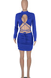 White Women Long Sleeve Pure Color Sexy Bandage Strapless Hollow Out Mini Dress WMZ2679-2